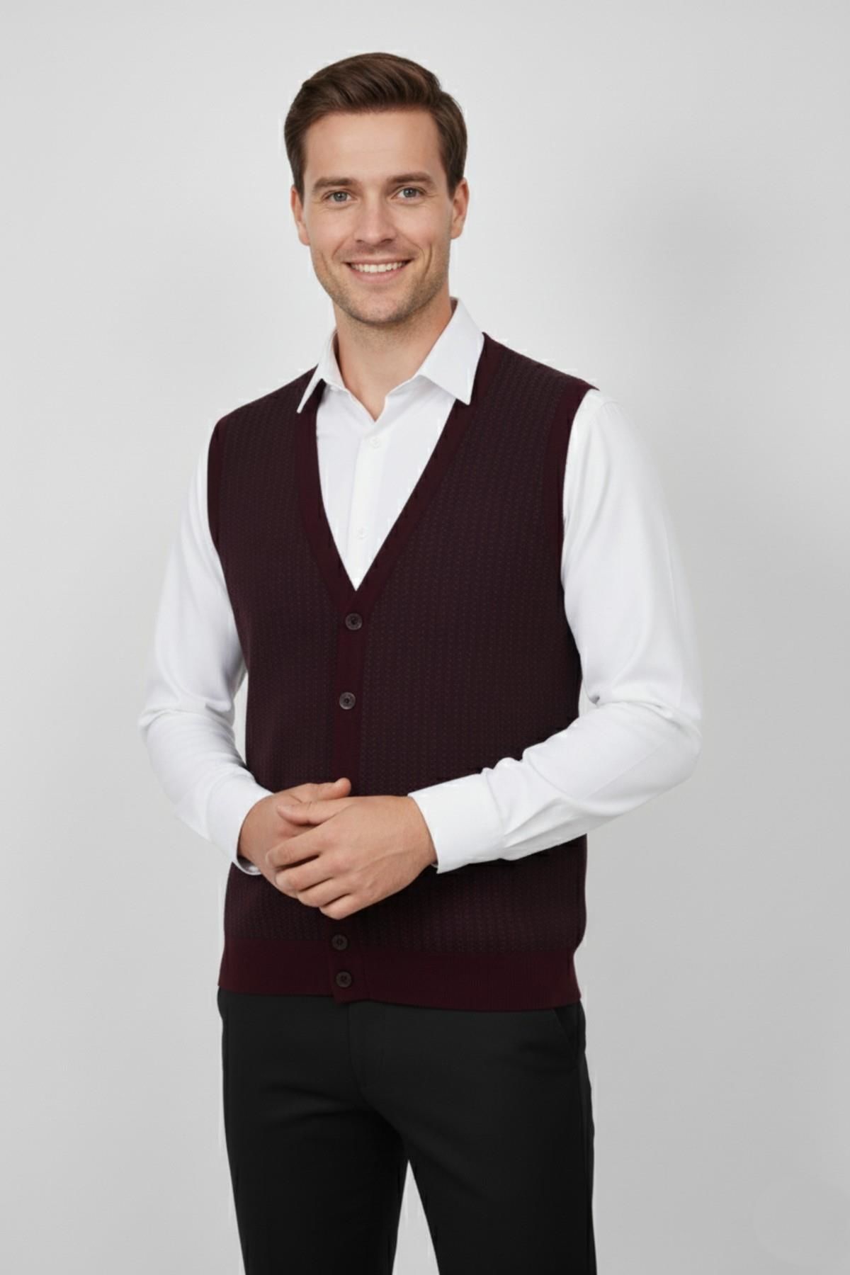 Erkek Düğmeli Yelek Cepli Çelik Örgü Klasik Kalıp 5212L BGL-ST04845