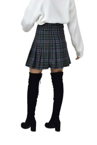 Kadın Ekose Kolej Etek Yeşil Füme KIZMESL-48