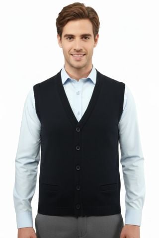 Erkek Düğmeli Yelek Cepli Çelik Örgü Klasik Kalıp 5200L BGL-ST04844