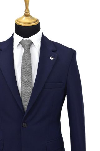 Erkek Lacivert Tek Spor Ceket Çift Yırtmaçlı BGL-ST03974