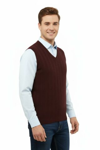 Erkek V Yaka Süveter Çelik Örgü Regular Kalıp 5209H BGL-ST04843