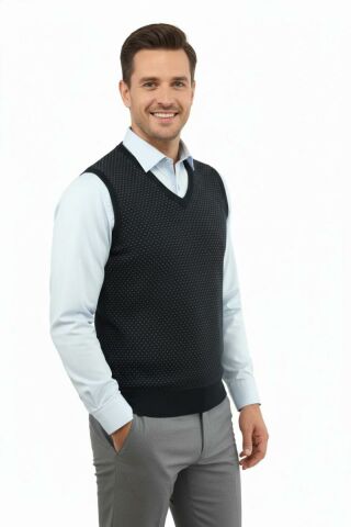 Erkek V Yaka Süveter Çelik Örgü Regular Kalıp 5201H BGL-ST04842