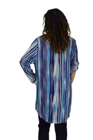 Kadın Mavi Çizğili Kol Kıvırmalı Tunik BGL-ST02105