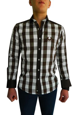 Erkek Silim Fit Dirsek Yamalı Ekose Gömlek ARI1472