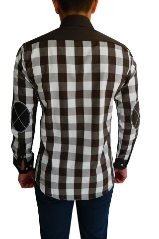 Erkek Silim Fit Dirsek Yamalı Ekose Gömlek ARI1472