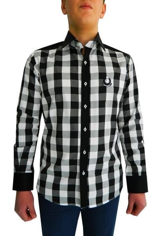 Erkek Silim Fit Dirsek Yamalı Ekose Gömlek ARI1472