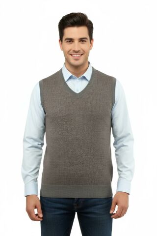 Erkek V Yaka Süveter Çelik Örgü Regular Kalıp 5206H BGL-ST04841