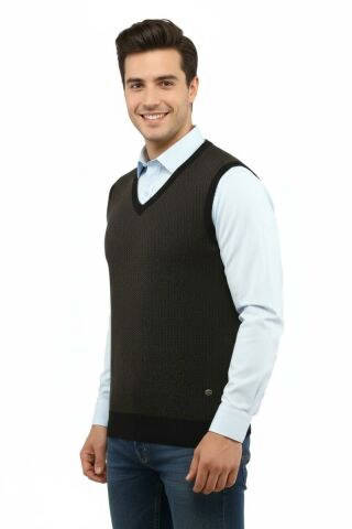 Erkek V Yaka Süveter Çelik Örgü Regular Kalıp 5206H BGL-ST04841