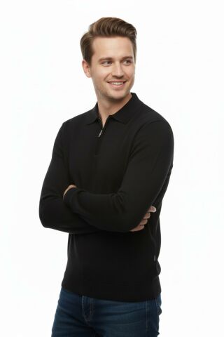 Erkek Polo Yaka Fermuarlı Triko Kazak Regular Fit  7001 BGL-ST04921