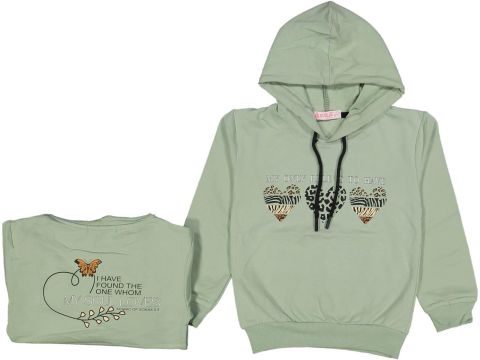 Kız Çocuk Mevsimlik Kalpli Kapüşonlu Sweatshirt BGL-ST03657
