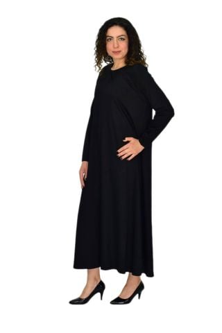 Kadın Siyah Uzun Kol Likralı Viskon Elbise BGL-ST04677