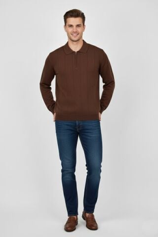 Erkek Polo Yaka Fermuarlı Triko Kazak Regular Fit  7019 BGL-ST04922
