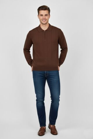 Erkek Polo Yaka Fermuarlı Triko Kazak Regular Fit  7019 BGL-ST04922