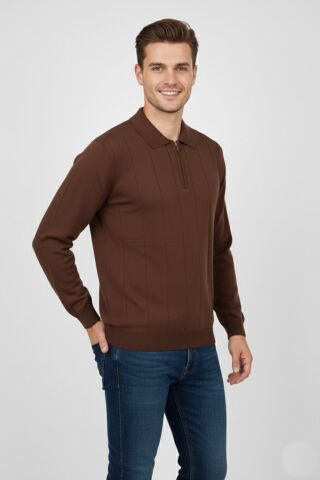 Erkek Polo Yaka Fermuarlı Triko Kazak Regular Fit  7019 BGL-ST04922