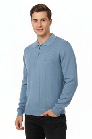 Erkek Polo Yaka Fermuarlı Triko Kazak Regular Fit  7019 BGL-ST04922