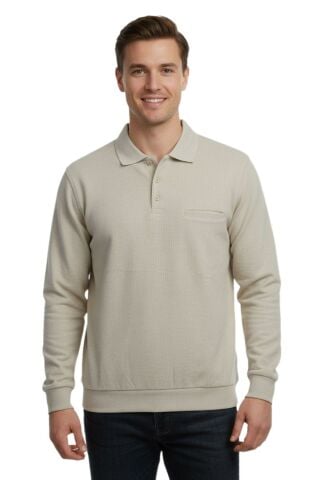 Erkek Büyük Beden Polo Yaka Cepli Selanik Sweatshirt BGL-ST04978