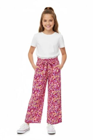 Kız Çocuk Emprime Bol Paçalı Lastikli Bağcıklı Pantolon BGL-ST04625