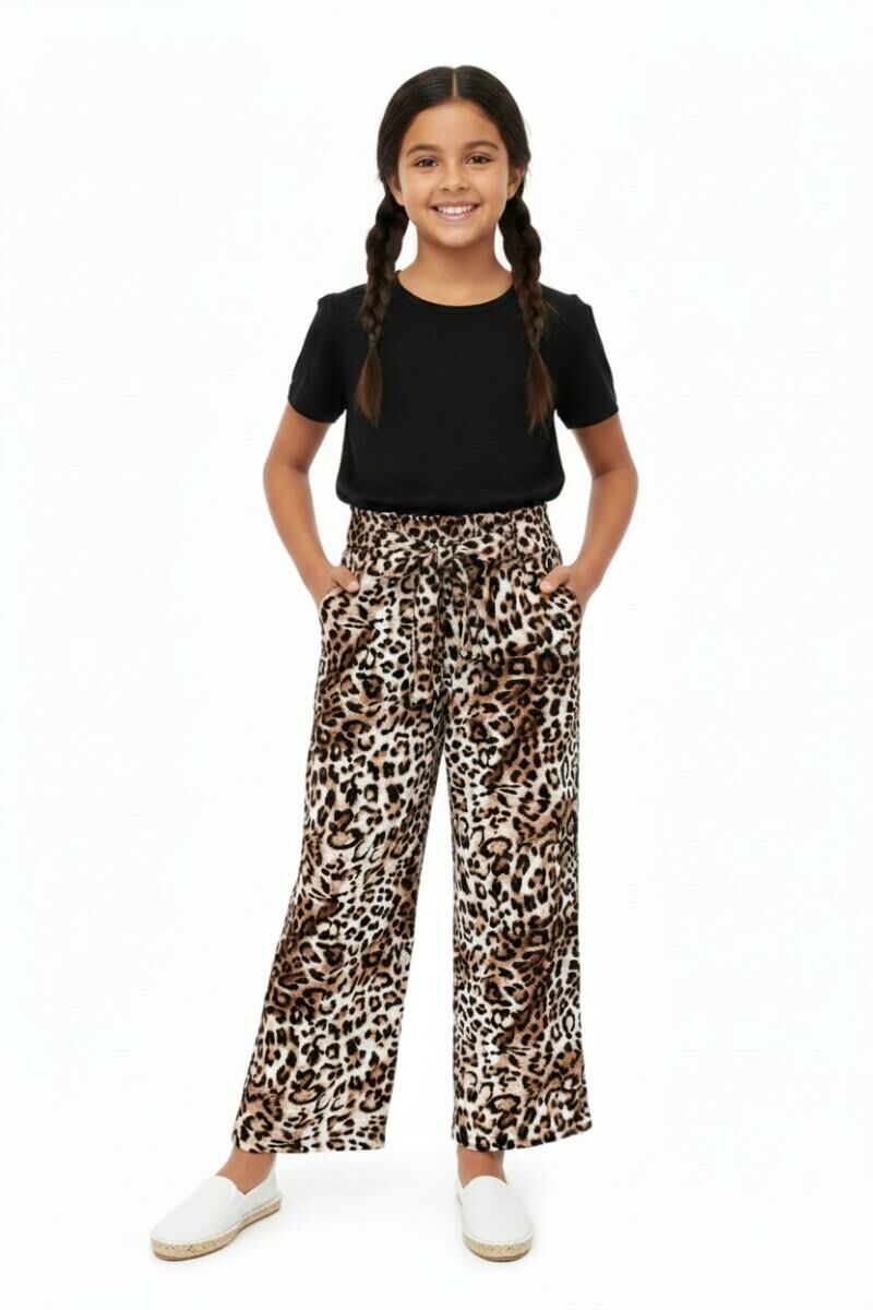 Kız Çocuk Emprime Bol Paçalı Lastikli Bağcıklı Pantolon BGL-ST04625