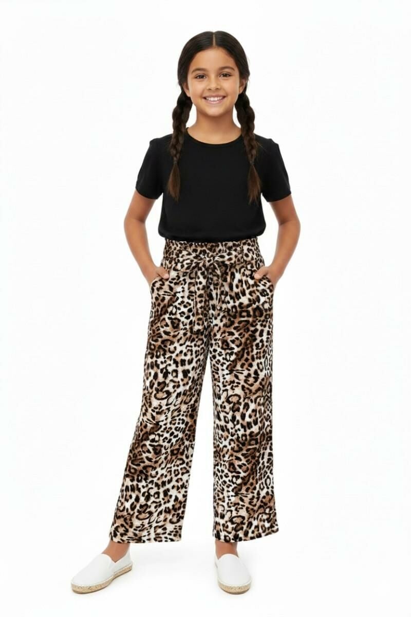 Kız Çocuk Emprime Bol Paçalı Lastikli Bağcıklı Pantolon BGL-ST04625