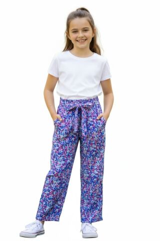 Kız Çocuk Emprime Bol Paçalı Lastikli Bağcıklı Pantolon BGL-ST04625