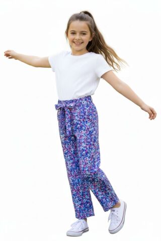 Kız Çocuk Emprime Bol Paçalı Lastikli Bağcıklı Pantolon BGL-ST04625