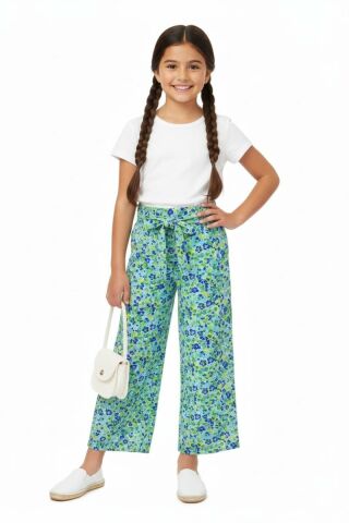 Kız Çocuk Emprime Bol Paçalı Lastikli Bağcıklı Pantolon BGL-ST04625