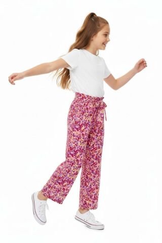 Kız Çocuk Emprime Bol Paçalı Lastikli Bağcıklı Pantolon BGL-ST04625