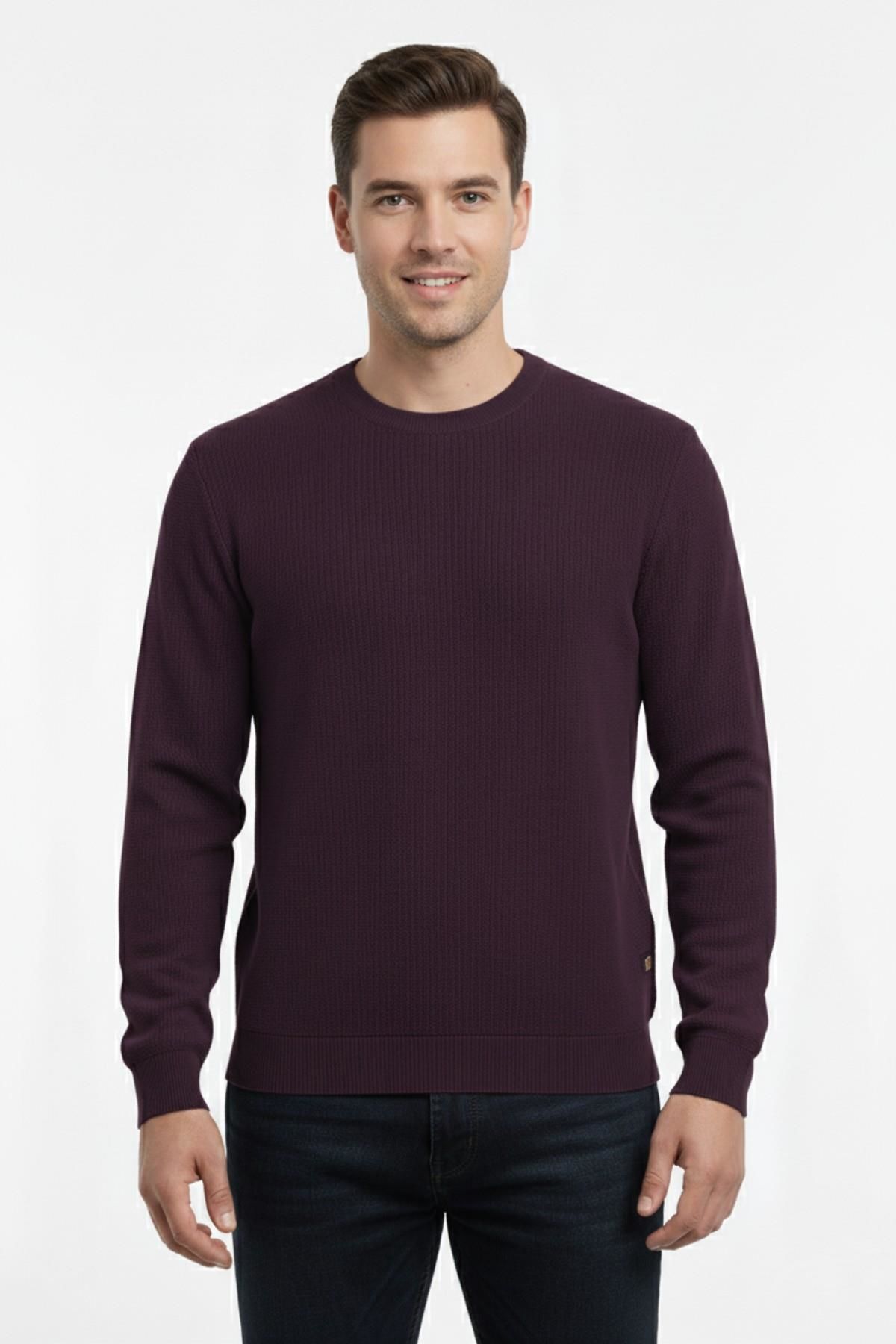 Erkek Sıfır Yaka Kazak Petek Örgü Klasik Kalıp 7002 BGL-ST04928