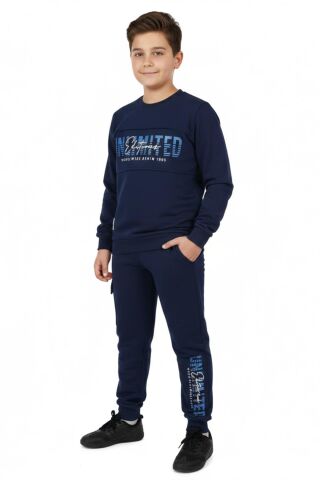 Erkek Çocuk Önü Baskılı Sweatshirt Ve Eşofman Alt Takım BGL-ST05247