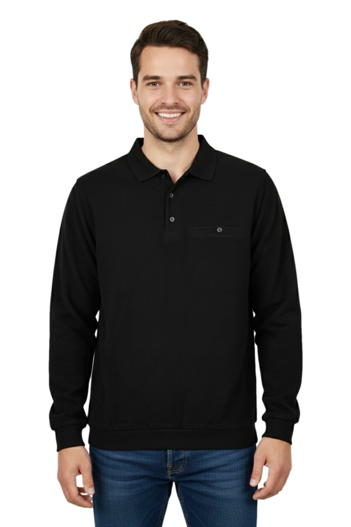 Erkek Büyük Beden Polo Yaka Cepli Selanik Sweatshirt BGL-ST04925