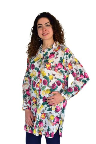 Kadın Çiçekli Desen Viscon Gömlek BGL-ST04238