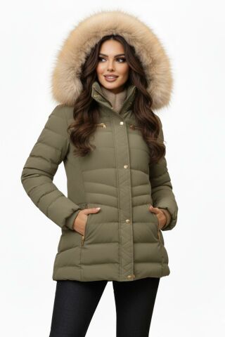 Kadın Spor Kapüşonlu İçi Peluş Mont  M5306 BGL-ST04891