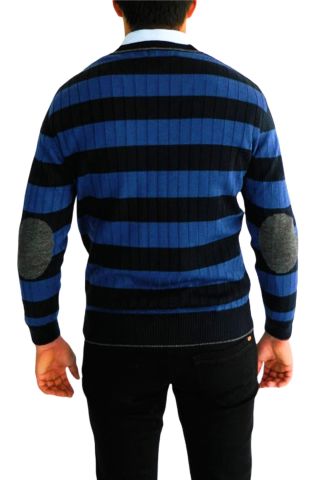 Erkek V yaka Çizgili Triko Kazak 5002T