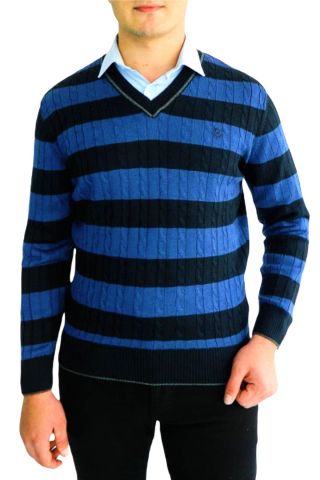 Erkek V yaka Çizgili Triko Kazak 5002T
