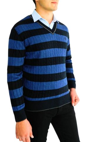 Erkek V yaka Çizgili Triko Kazak 5002T