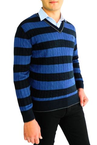 Erkek V yaka Çizgili Triko Kazak 5002T