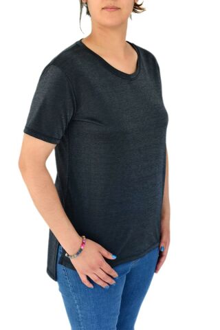 Kadın V Yaka Ön Kısa Arka Uzun Tişört BGL-ST02088