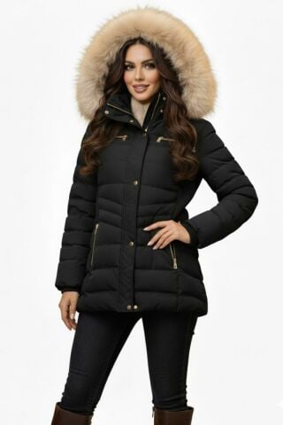 Kadın Büyük Beden Spor Kapüşonlu İçi Peluş Mont  M5306 BGL-ST04892