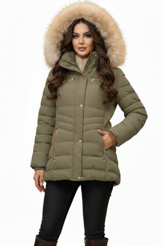 Kadın Büyük Beden Spor Kapüşonlu İçi Peluş Mont  M5306 BGL-ST04892