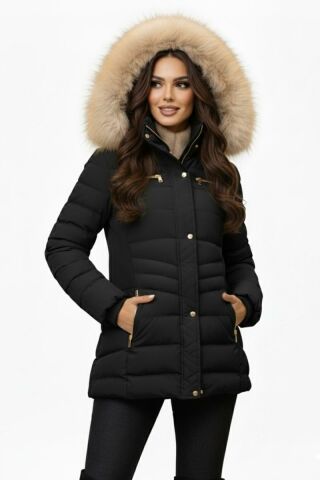 Kadın Büyük Beden Spor Kapüşonlu İçi Peluş Mont  M5306 BGL-ST04892