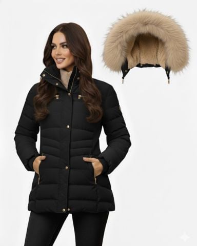 Kadın Büyük Beden Spor Kapüşonlu İçi Peluş Mont  M5306 BGL-ST04892