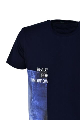 Erkek Sıfır Yaka Baskılı Tişört R8410 BGL-ST03768