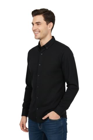 Erkek Spor Slim Fit Uzun Kol Petek Dokulu Gömlek BGL-ST04823
