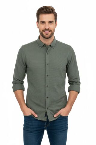 Erkek Spor Slim Fit Uzun Kol Petek Dokulu Gömlek BGL-ST04823