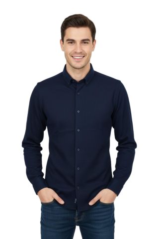 Erkek Spor Slim Fit Uzun Kol Petek Dokulu Gömlek BGL-ST04823