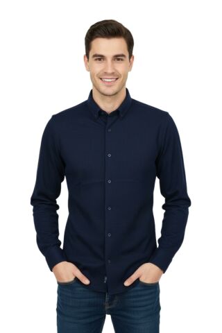 Erkek Spor Slim Fit Uzun Kol Petek Dokulu Gömlek BGL-ST04823