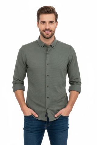 Erkek Spor Slim Fit Uzun Kol Petek Dokulu Gömlek BGL-ST04823