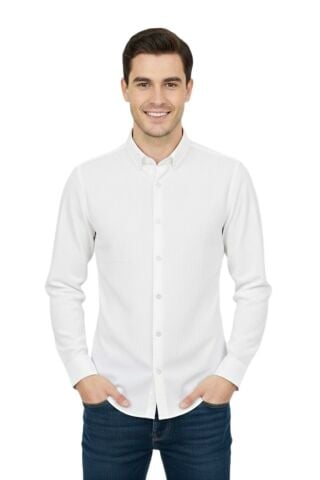 Erkek Spor Slim Fit Uzun Kol Petek Dokulu Gömlek BGL-ST04823