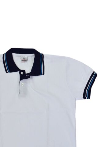 Kolej Polo Yaka Tişört Beyaz Lacivert BGL-IMAMP9