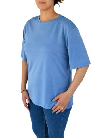 Kadın Sıfır Yaka Simli Tişört BGL-ST02091